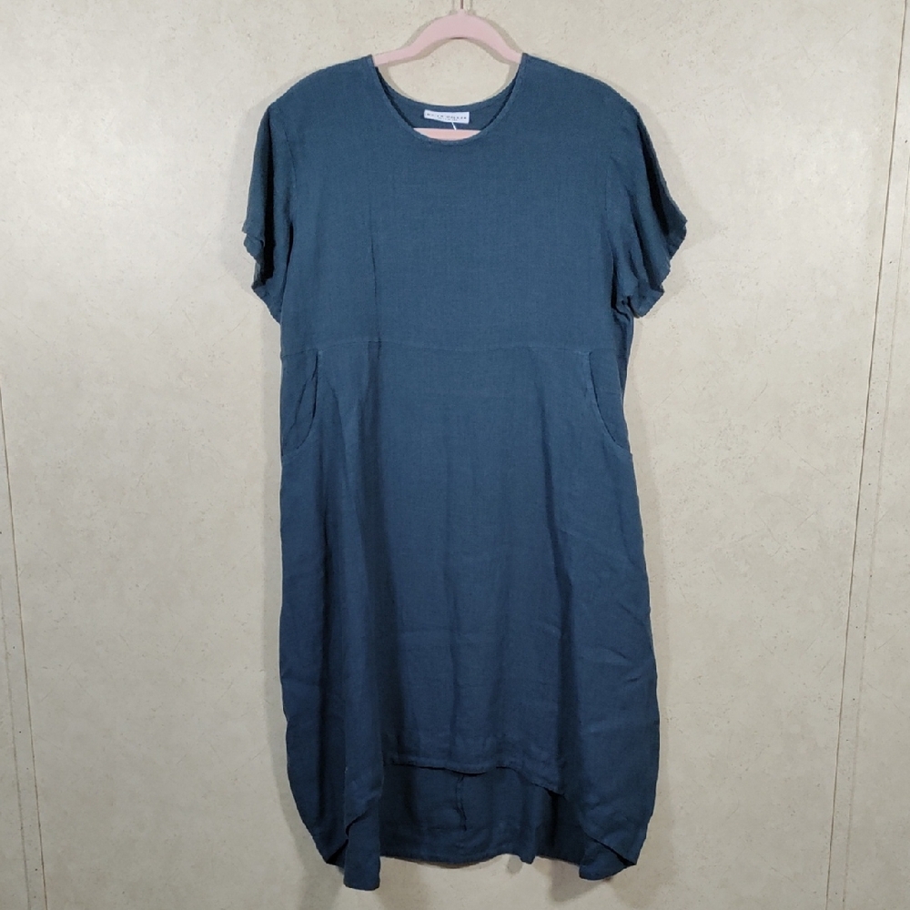 6124 Bryn Walker teal gray oversized short sleeve linen dress XXS NWT